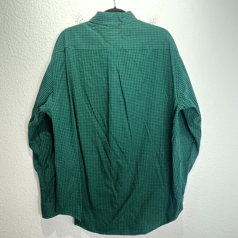 Vintage Tommy Hilfiger Shirt Men XL Green Blue Micro Gingham Pleated Button Down - Picture 2 of 13